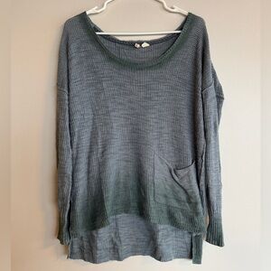 Anthropologie MOTH Gray Green Ombre Dip Dye Waffle Knit Sweater Pocket S